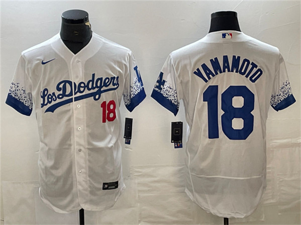 Men's Los Angeles Dodgers #18 Yoshinobu Yamamoto White City Connect Flex Base Stitched Baseball Jersey